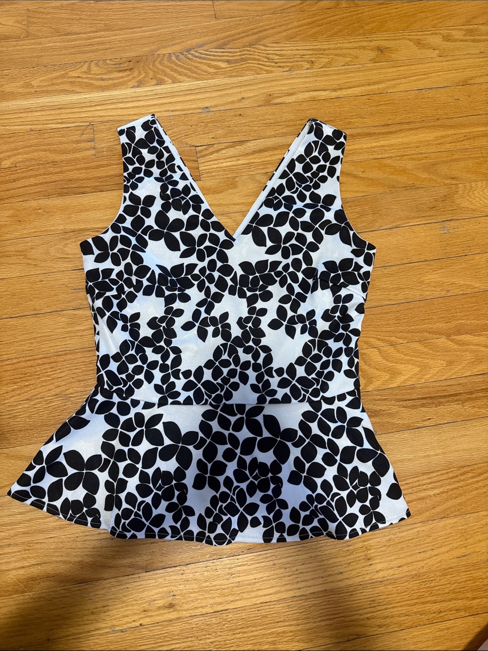 Lucy Paris Black and White Floral Peplum Tank